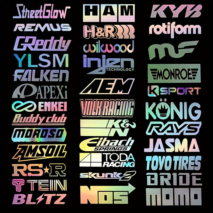 Random 12pcs Racing Sponsor Decals Set Reflective Car Stickers for JDM Style