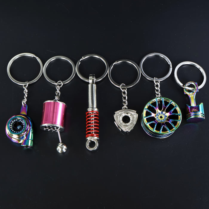 6Piece Car Part Keychain Set Mechanical Charm Gifts