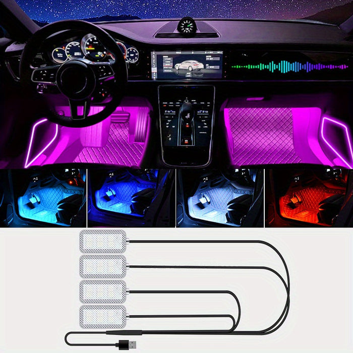 1 drage 4 LED Car Monochrome Atmosphere Light Auto Foot Lights USB Foot Socket Lamp