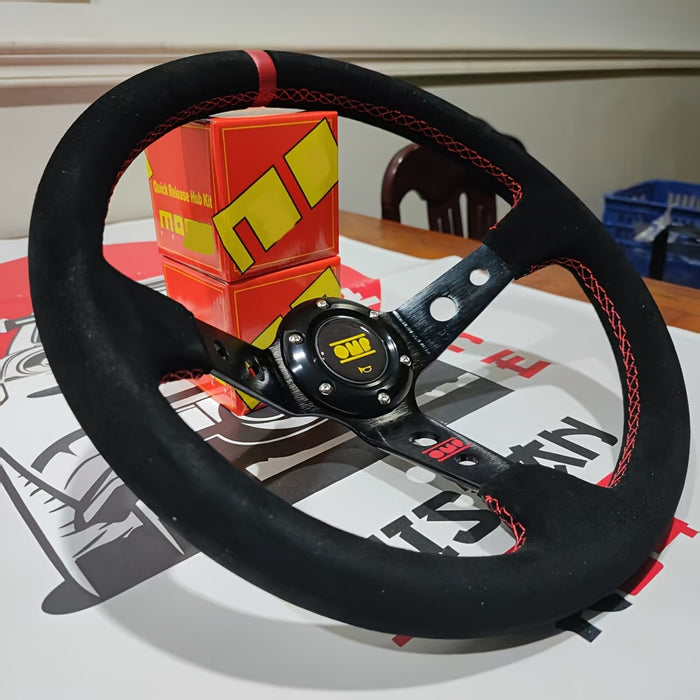 JDM Red Strip 350mm Deep Dish Racing Steering Wheel