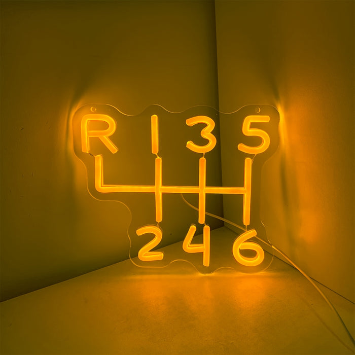 Gear Shift Neon Sign 5Speed Manual LED Garage Decor