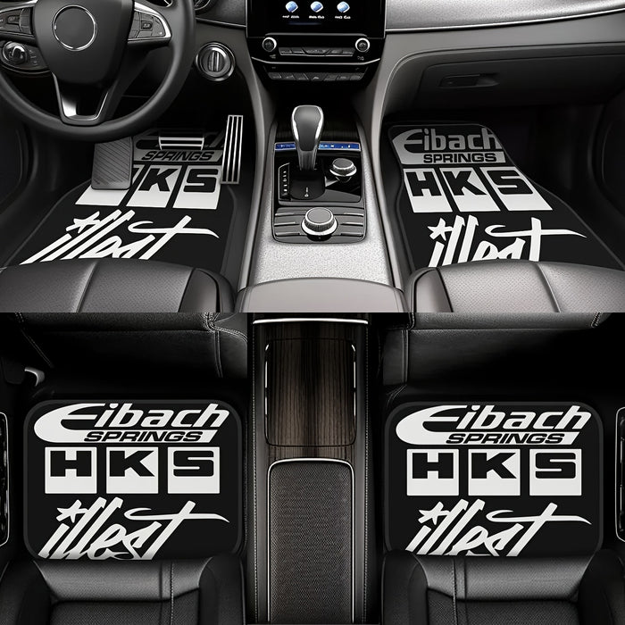 4pcs Eibach HKS Pattern Car Floor Mats  JDM Style NonSlip Polyester Easy to Clean Fit for Sedans Trucks SUVs  Perfect Gift Vehicle Interior Upgrade Sleek Design Durable Protection