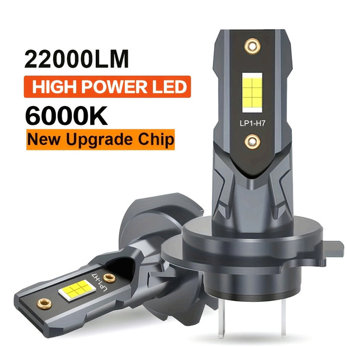 2pcs H7 Turbo LED Headlight Bulbs 22000LM CSP Chips for Mini Size Design 12V Aluminum Body No Battery with Room ElectricalHard Wiring for Motor Vehicles Headlight Bulb
