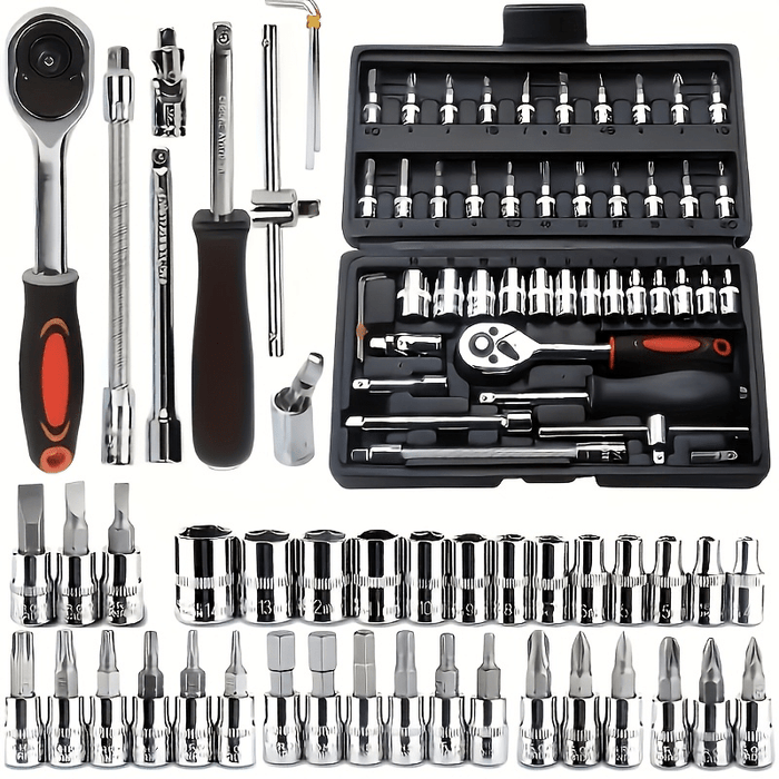 46pcs HeavyDuty Carbon Steel Car Repair Tool Kit with Ratchet Sockets Resistant Case  Fit  Professional Mechanic Tool for DIY Auto Repair Home Maintenance LAN XUN Brand  Wrenches Adapters Extensions