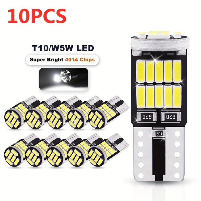 10pcs LED T10 W5W 194 501 LED Bulbs Decoding No Error Car Interior Light Roof Reading Lights for License Plate Signal Parking Lights Bulb