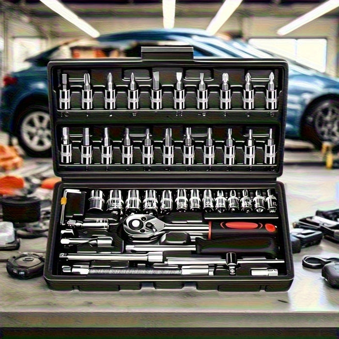 46pcs HeavyDuty Motorcycle  Car Repair Kit with Ratchet Torque Wrench Socket Set Screwdriver  Wrenches  Mechanic Set for Motorcycles Trucks SUVs  Professional  DIY Automotive Maintenance Tools