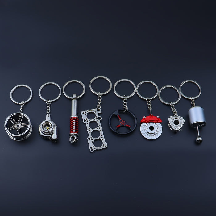 8pcs Auto Parts Keychain Set Turbo Brake Gear  More